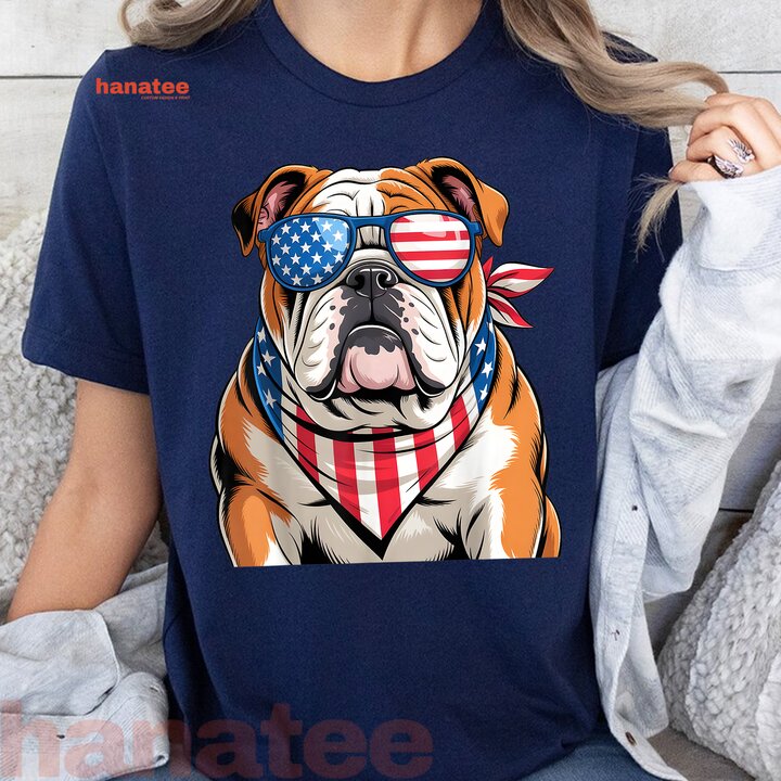 American Flag Patriotic Bulldog 4th Of July 