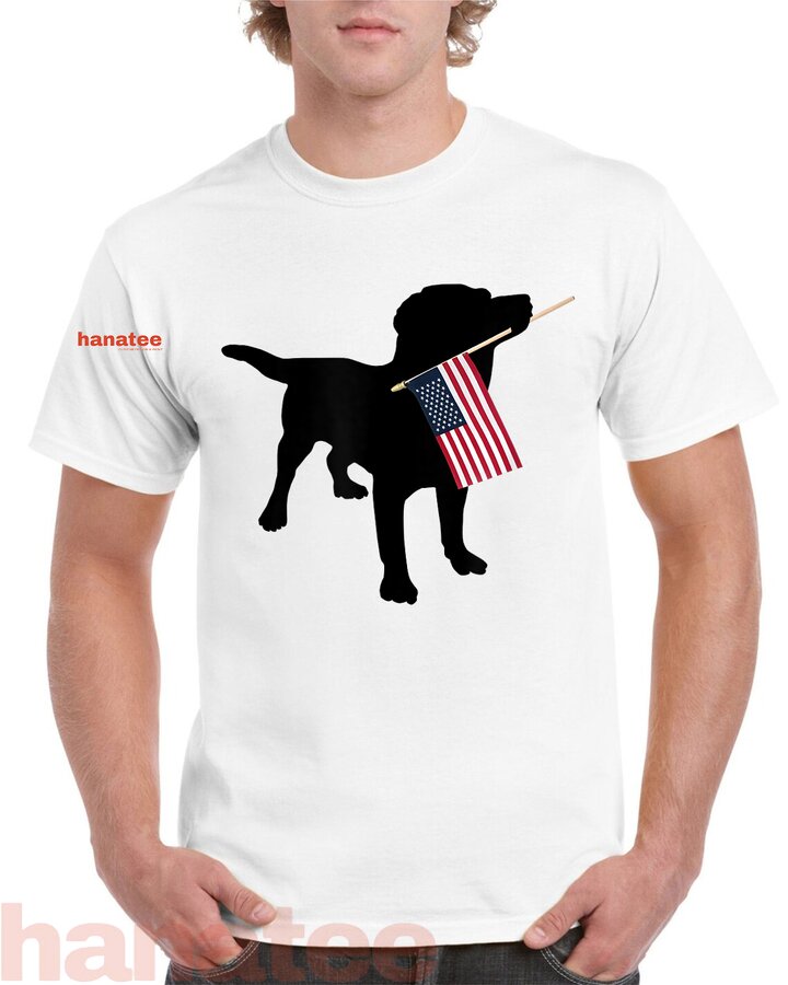 Black Lab Dog Holding USA Flag 