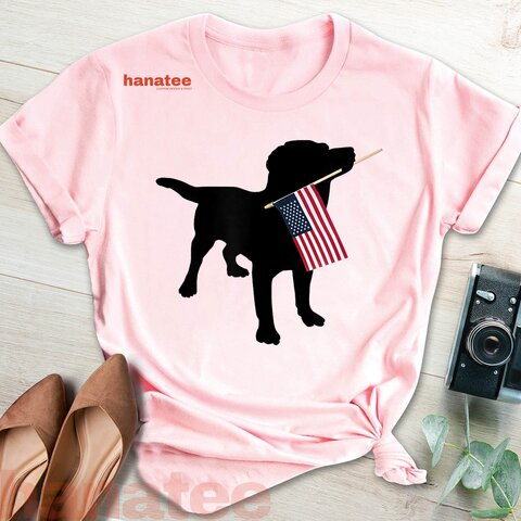 Black Lab Dog Holding USA Flag 