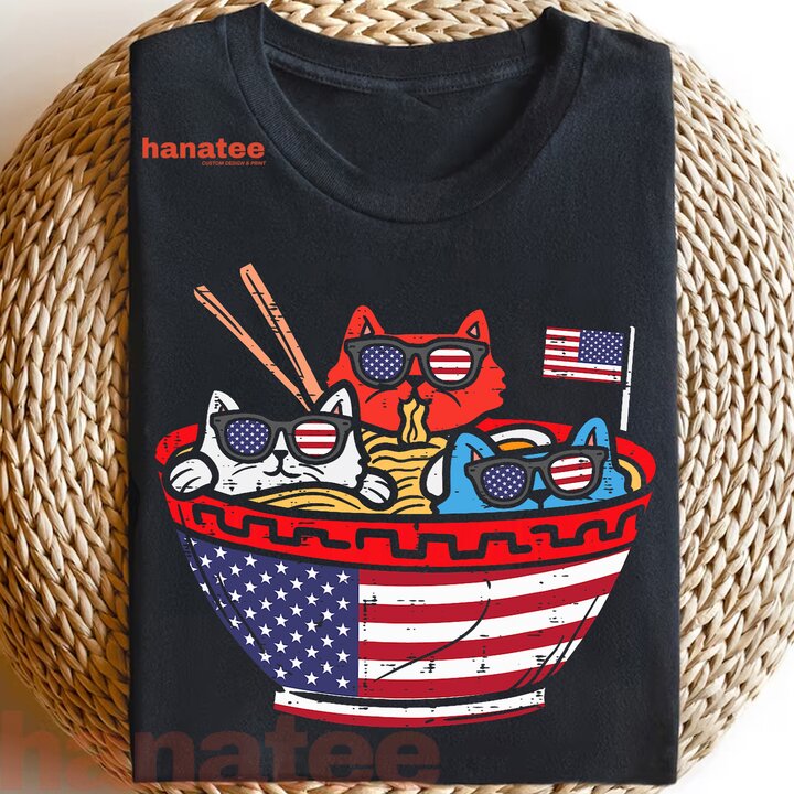 Cats Ramen Anime USA Flag