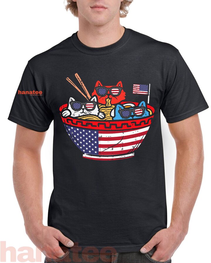 Cats Ramen Anime USA Flag
