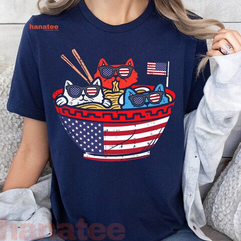 Cats Ramen Anime USA Flag
