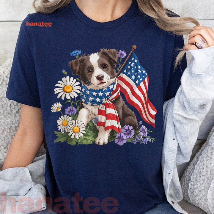 Cute Border Collie Patriotic  