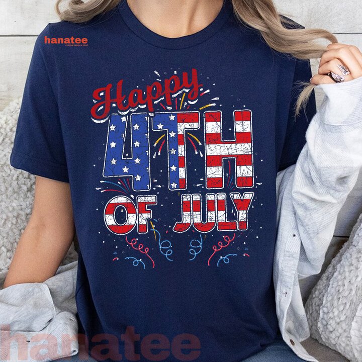 Fireworks Happy 4th Of July US Flag  