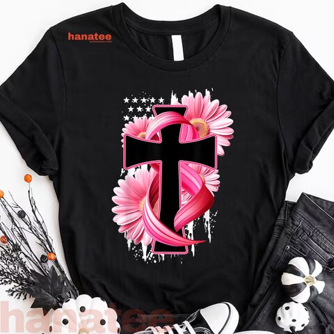 Cross With Pink Sunflower Breast Cancer Awareness  