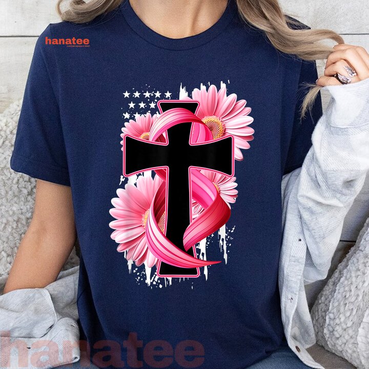 Cross With Pink Sunflower Breast Cancer Awareness  