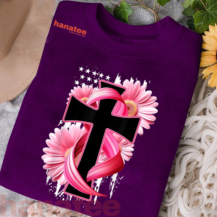 Cross With Pink Sunflower Breast Cancer Awareness  