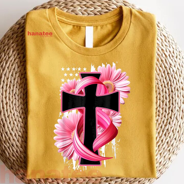Cross With Pink Sunflower Breast Cancer Awareness  