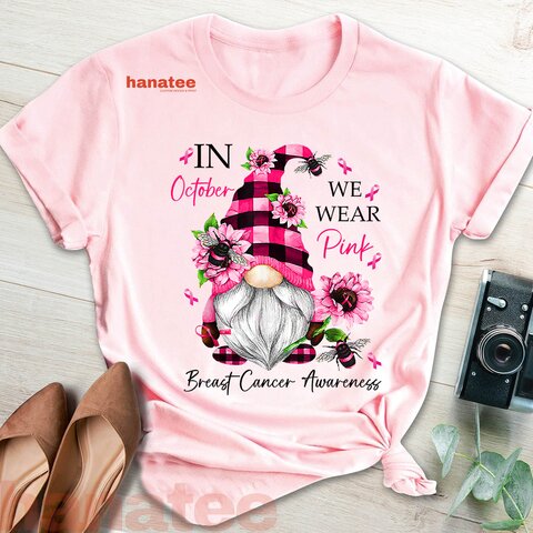 In October We Wear Pink Gnome Breast Cancer Awareness  