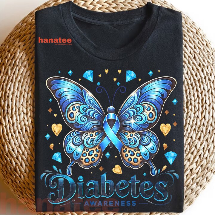 Butterfly Diabetes Blue Ribbon T1D