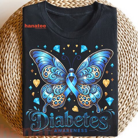 Butterfly Diabetes Blue Ribbon T1D
