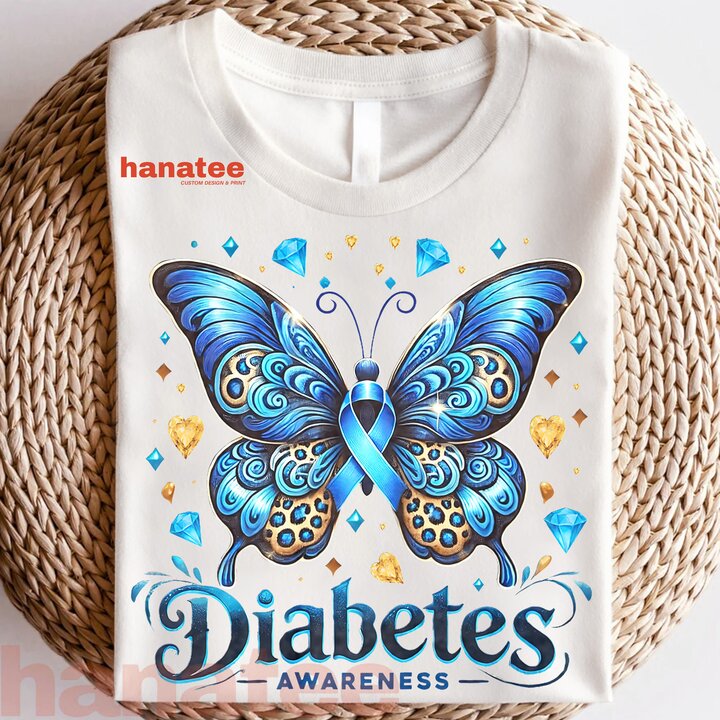 Butterfly Diabetes Blue Ribbon T1D