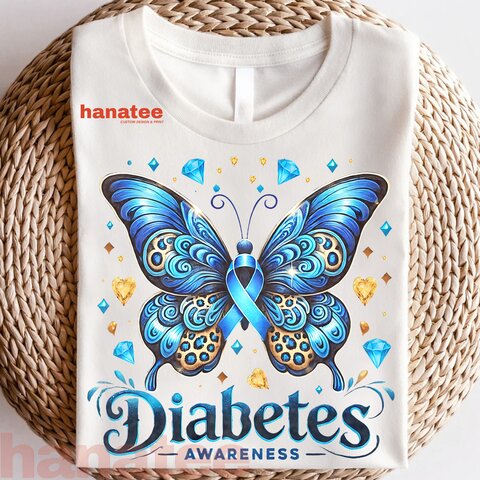 Butterfly Diabetes Blue Ribbon T1D