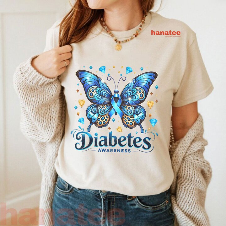 Butterfly Diabetes Blue Ribbon T1D