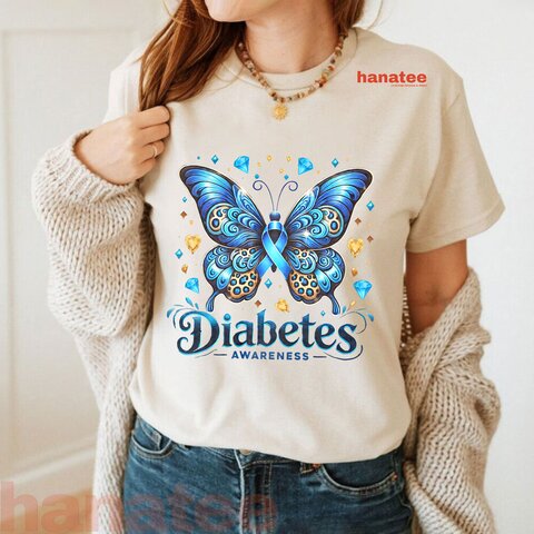 Butterfly Diabetes Blue Ribbon T1D