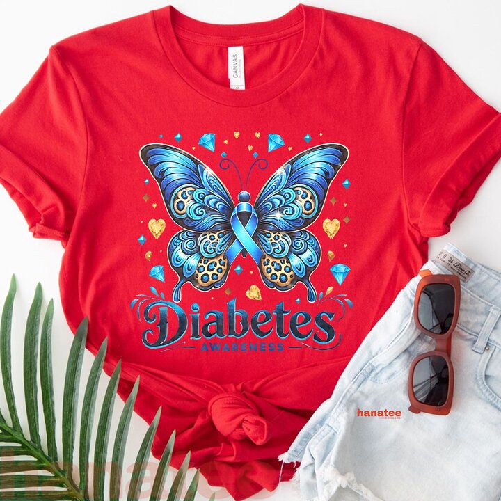 Butterfly Diabetes Blue Ribbon T1D