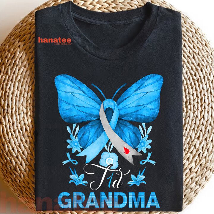 T1D Grandma Diabetes Awareness Blue Butterfly