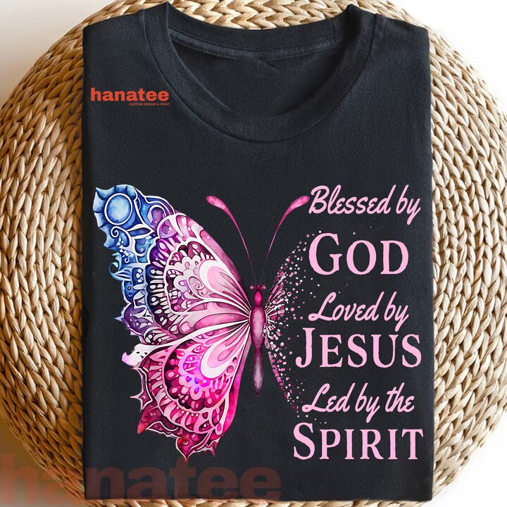 Blessed by God Loved by Jesus Pink Butterfly