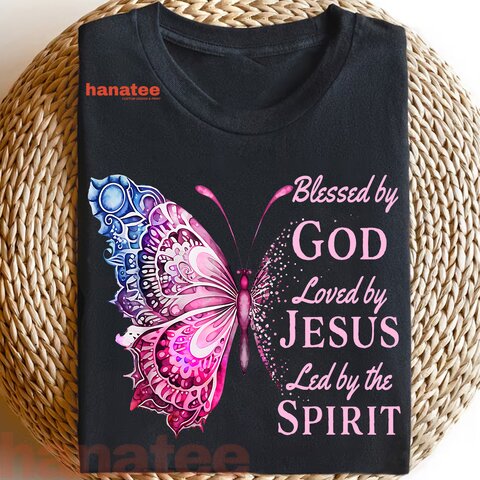 Blessed by God Loved by Jesus Pink Butterfly