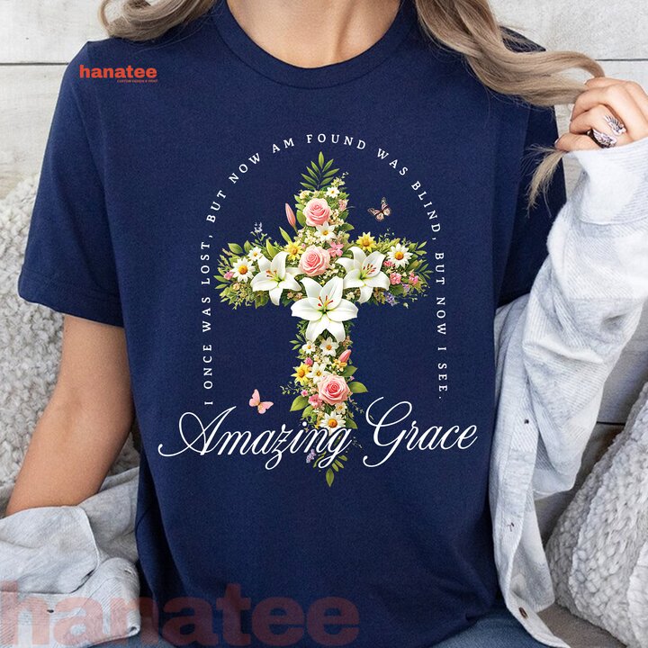 Floral Cross Amazing Grace Christian