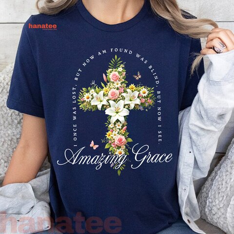 Floral Cross Amazing Grace Christian