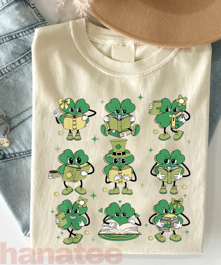 Cute Shamrock Reading Book Lover