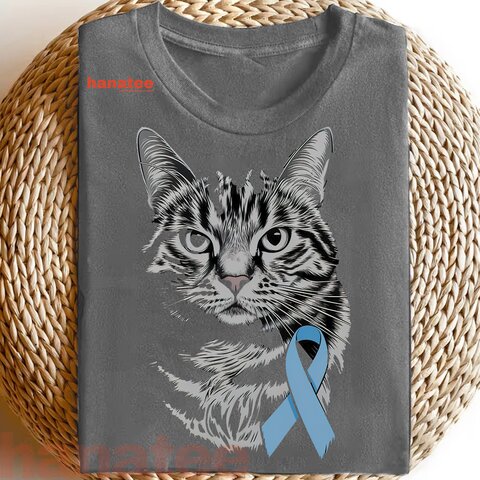 Cat Light Blue Ribbon Support Prostate Cancer Awareness
