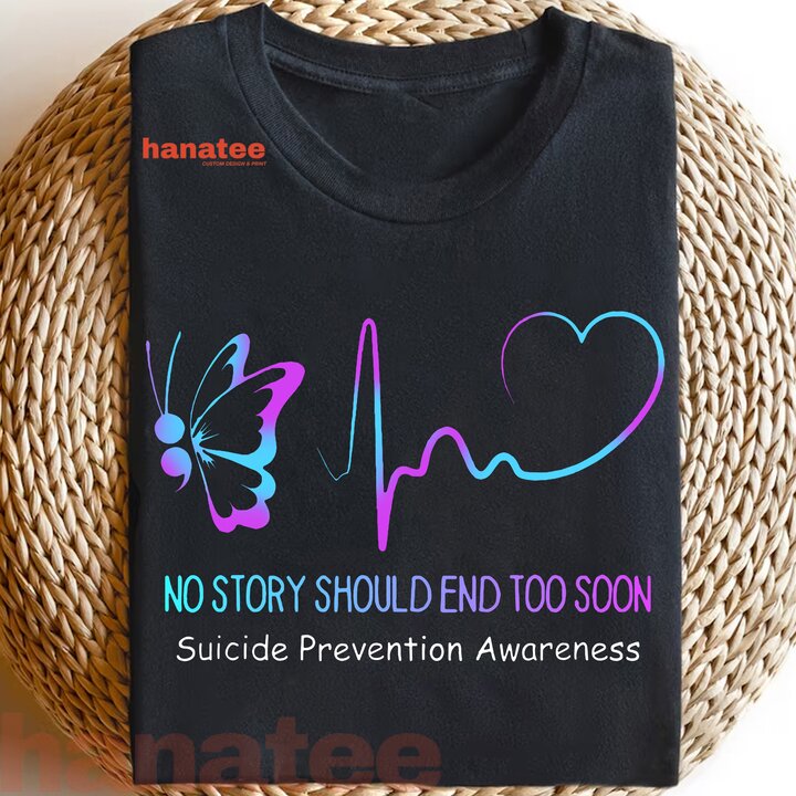 Suicide Prevention Awareness Semicolon Butterfly Heartbeat