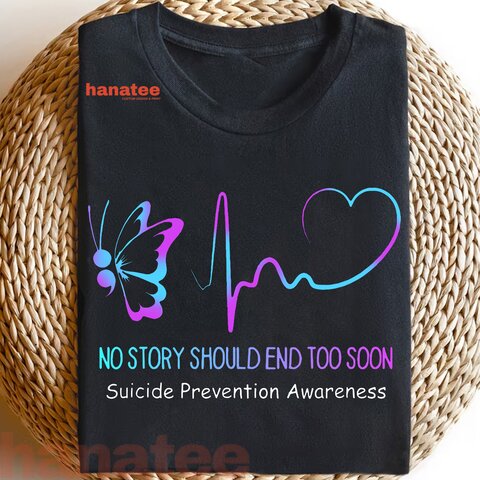 Suicide Prevention Awareness Semicolon Butterfly Heartbeat