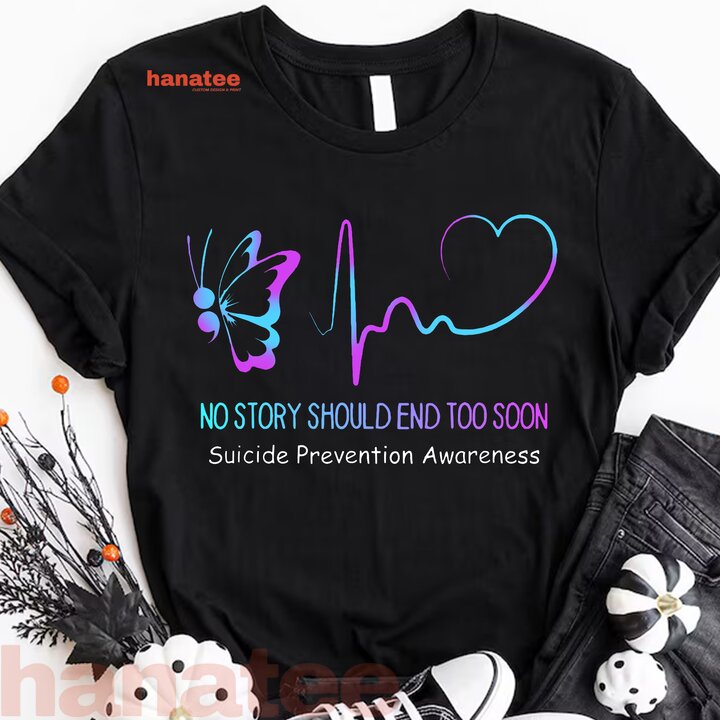 Suicide Prevention Awareness Semicolon Butterfly Heartbeat