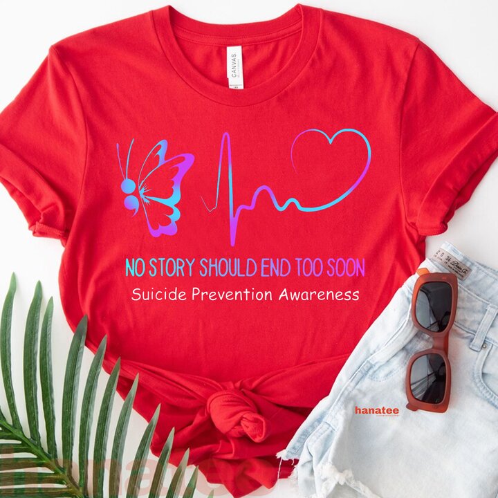 Suicide Prevention Awareness Semicolon Butterfly Heartbeat