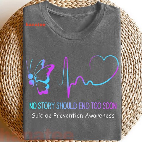 Suicide Prevention Awareness Semicolon Butterfly Heartbeat