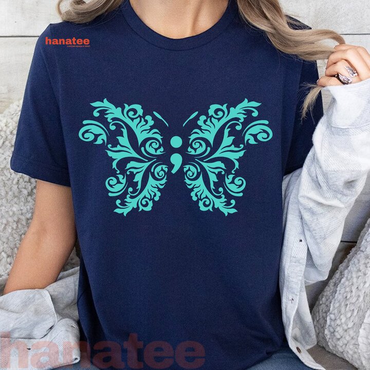 Butterfly Semicolon Suicide Prevention Teal Awareness