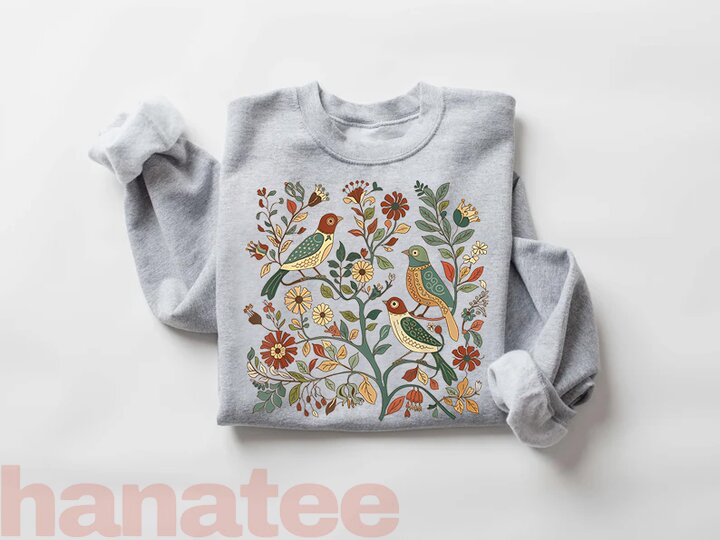 Cottagecore Birds And Flowers Folk Art 