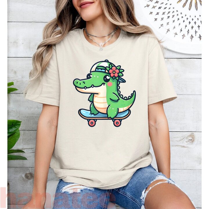 Skateboarding Crocodile Funny T-Shirt