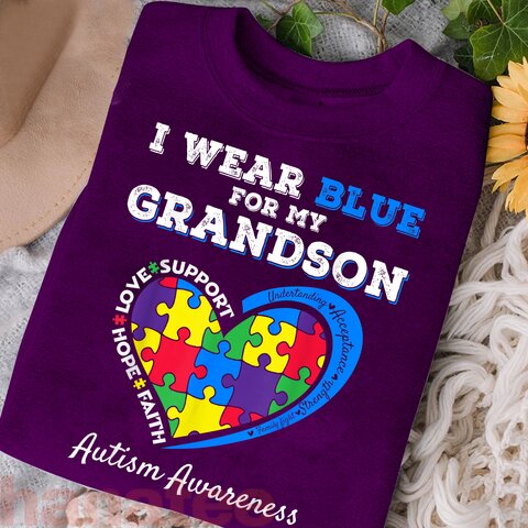 I Wear Blue For My Grandson Autism Awareness Grandpa Grandma