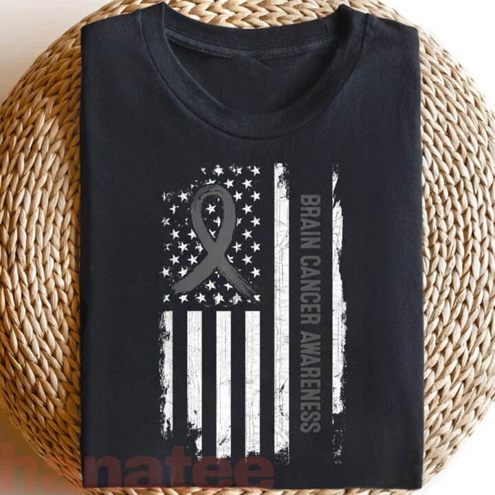 Brain Cancer Awareness American Flag  