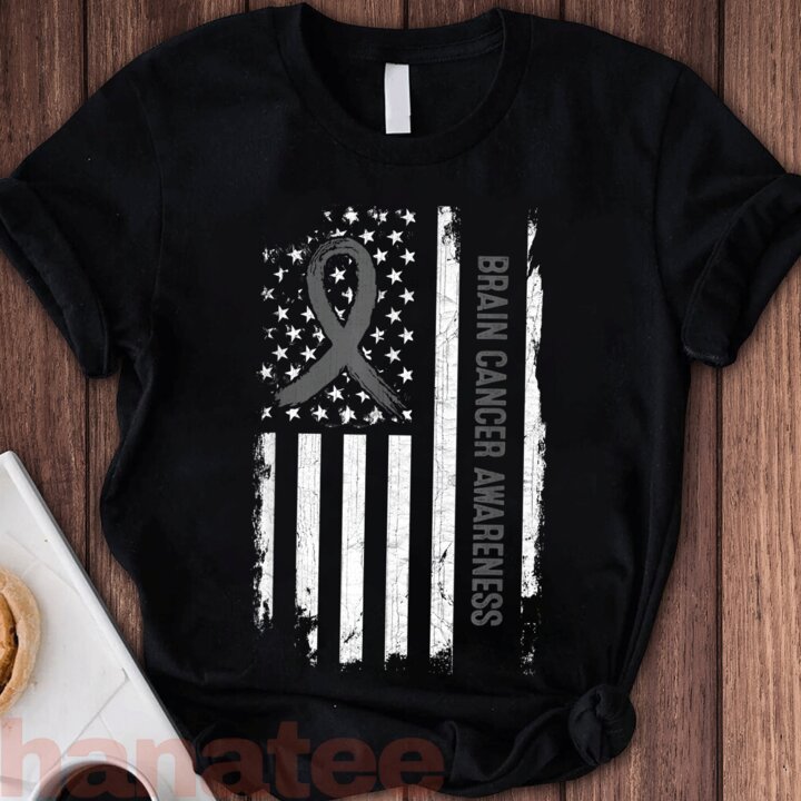 Brain Cancer Awareness American Flag  