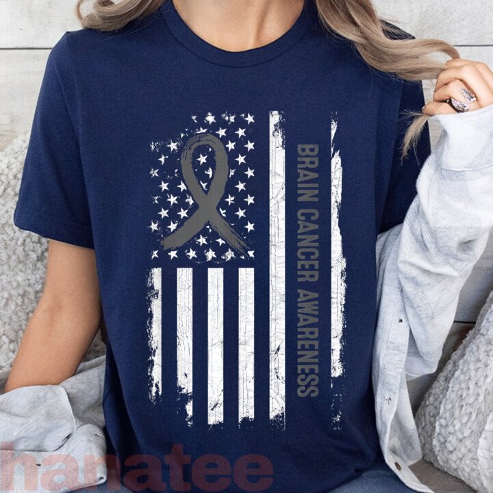 Brain Cancer Awareness American Flag  