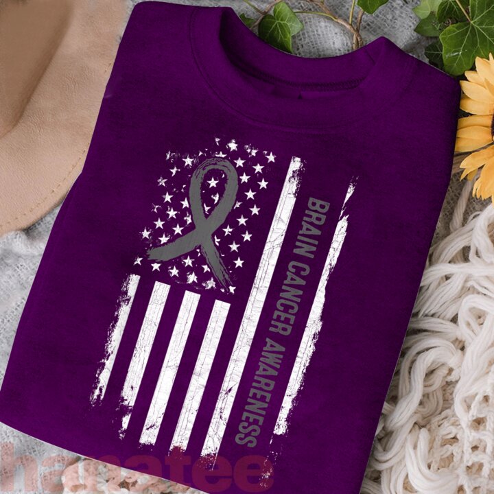 Brain Cancer Awareness American Flag  