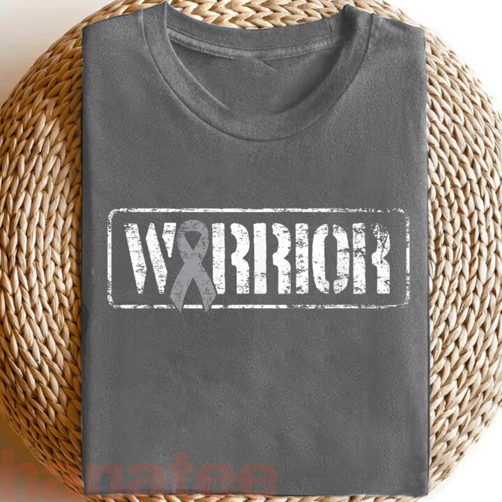 Grey Military Ribbon Brain Cancer Warrior