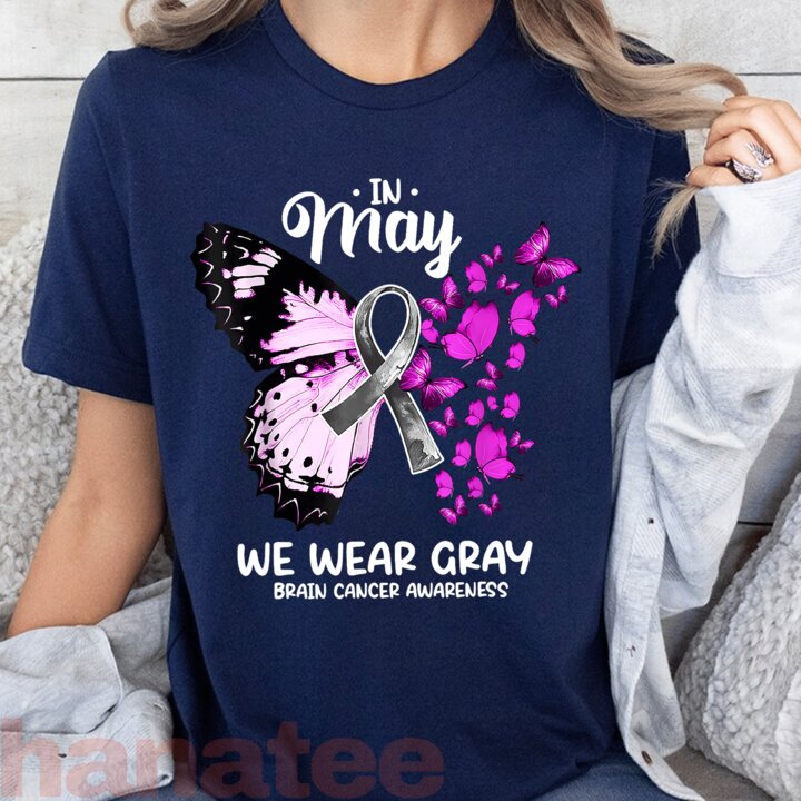 Butterfly Ribbon In May We Wear Gray Brain Cancer 