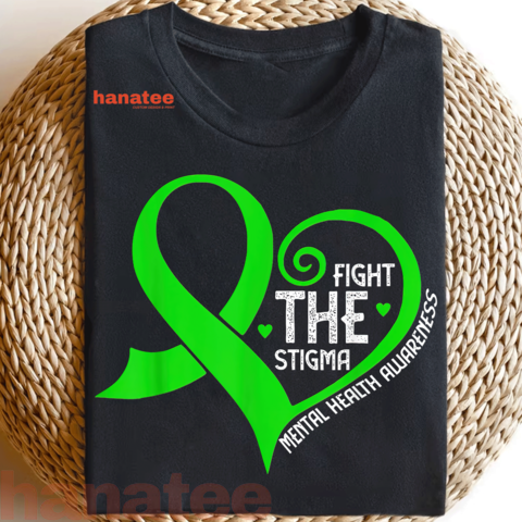 Fight The Stigma Heart Green Ribbon Mental Health Awareness 