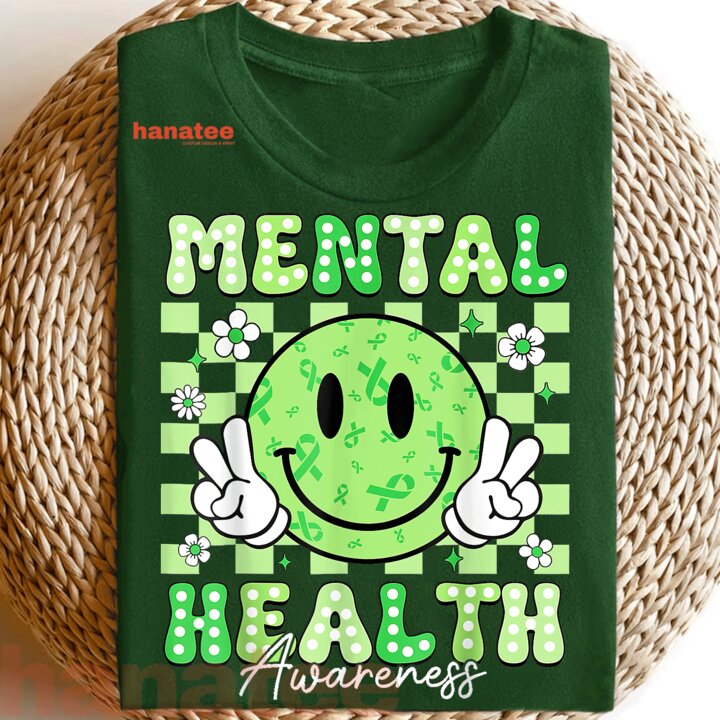 In May We Wear Green For Mental Health Awareness Smile Face  