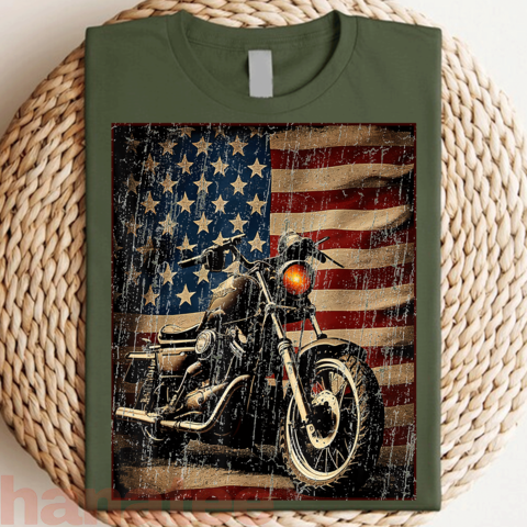 Motorcycle USA Flag Retro Biker  