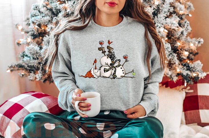 Tipsy Snowman Drinking Wine Holiday Season