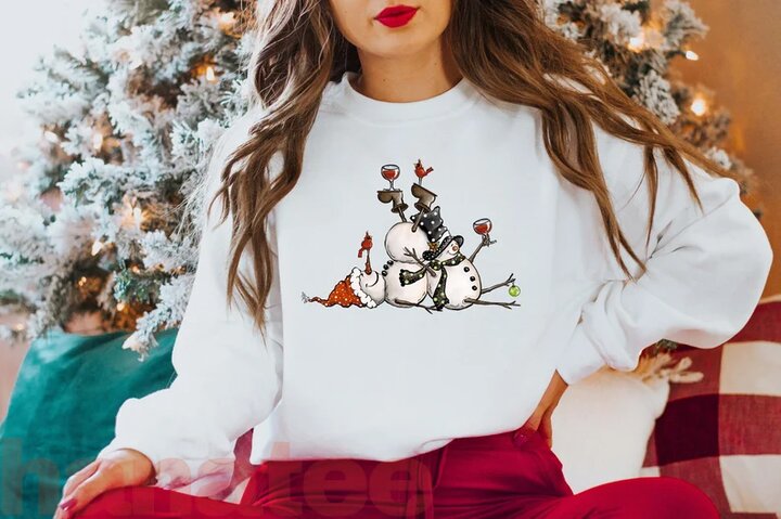 Tipsy Snowman Drinking Wine Holiday Season