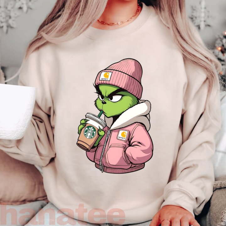 Cool Grinch Drink Coffee Christmas