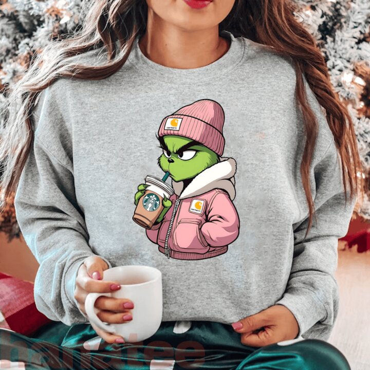 Cool Grinch Drink Coffee Christmas