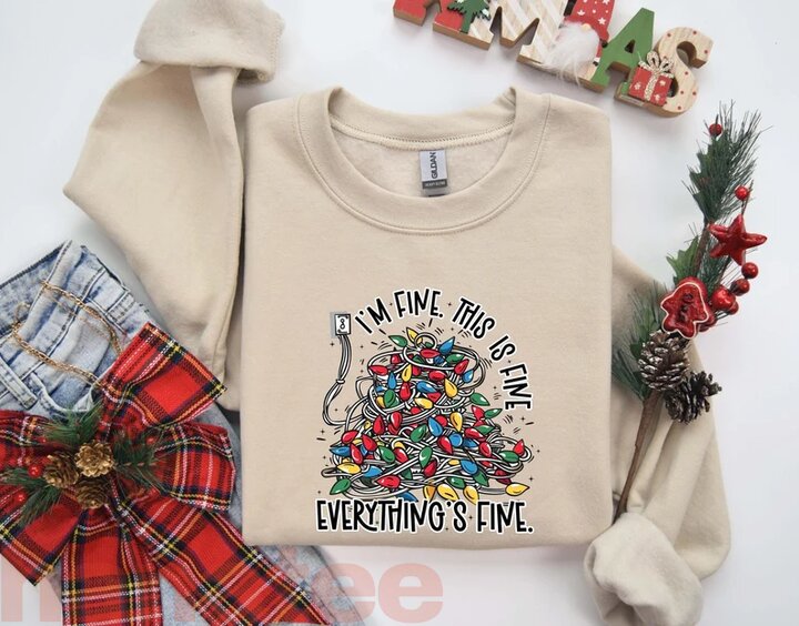 Funny Quote Christmas Tree Light I'm Fine Everything Is Fine  